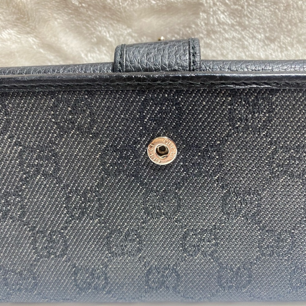 GUCCI 231843 Studded Interlocking GG Long Wallet Pebbled Leather Black Authentic - Picture 4 of 12